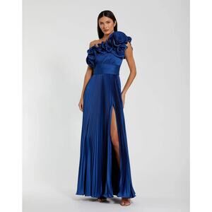 Mac Duggal 49902 Cobalt Blue Pleated Charmeuse One-Shoulder Evening Gown Sz 6